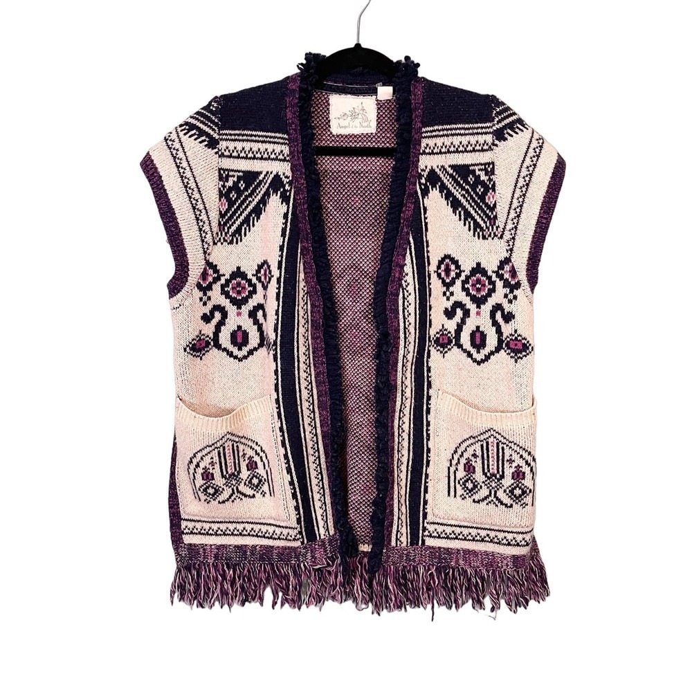 Anthropologie Angel of the North Lamaline Fringed Boho Tribal Cardigan Size XS/S